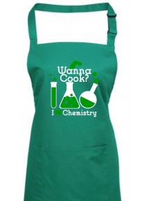 Kochschürze, Wanna Cook Reagenzglas I love Chemistry, Farbe emerald