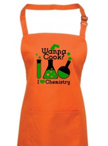 Kochschürze, Wanna Cook Reagenzglas I love Chemistry, Farbe orange