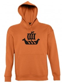 Kapuzen Sweatshirt  Winkingerschiff,Skipper, Kapitän kult, orange, Größe L