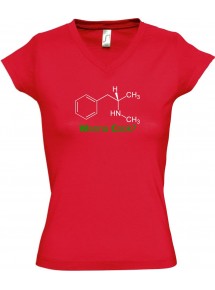 sportlisches Ladyshirt mit V-Ausschnitt Wanna Cook Srukturformel, Farbe rot, Größe L