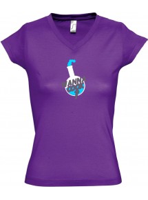 sportlisches Ladyshirt mit V-Ausschnitt Wanna Cook Reagenzglas Test Tube, Farbe lila, Größe L