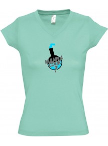 sportlisches Ladyshirt mit V-Ausschnitt Wanna Cook Reagenzglas Test Tube, Farbe mint, Größe L