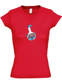 sportlisches Ladyshirt mit V-Ausschnitt Wanna Cook Reagenzglas Test Tube, Farbe rot, Größe L