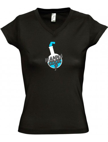 sportlisches Ladyshirt mit V-Ausschnitt Wanna Cook Reagenzglas Test Tube, Farbe schwarz, Größe L