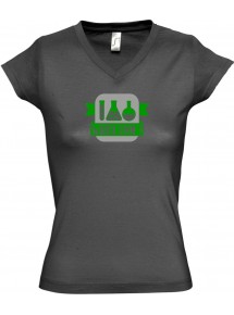 sportlisches Ladyshirt mit V-Ausschnitt Wanna Cook Reagenzglas, Farbe grau, Größe L