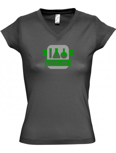 sportlisches Ladyshirt mit V-Ausschnitt Wanna Cook Reagenzglas, Farbe grau, Größe L