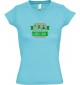 sportlisches Ladyshirt mit V-Ausschnitt Wanna Cook Reagenzglas, Farbe tuerkis, Größe L