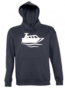 Kapuzen Sweatshirt  Motorboot, Yacht, Boot, Kapitän kult, navy, Größe L