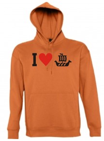 Kapuzen Sweatshirt  I Love Wikingerschiff, Kapitän kult, orange, Größe L