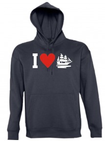 Kapuzen Sweatshirt  I Love Seegelyacht, Kapitän kult, navy, Größe L