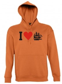 Kapuzen Sweatshirt  I Love Seegelyacht, Kapitän kult, orange, Größe L