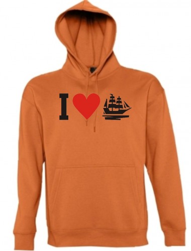 Kapuzen Sweatshirt  I Love Seegelyacht, Kapitän kult, orange, Größe L