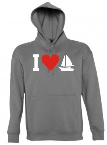Kapuzen Sweatshirt  I Love Seegeboot, Kapitän, Skipper kult, grau, Größe L