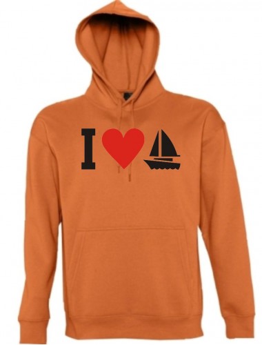Kapuzen Sweatshirt  I Love Seegeboot, Kapitän, Skipper kult, orange, Größe L