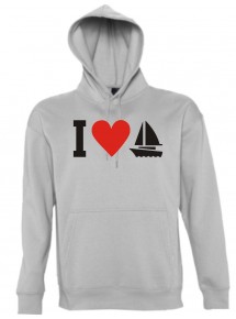 Kapuzen Sweatshirt  I Love Seegeboot, Kapitän, Skipper kult, sportsgrey, Größe L