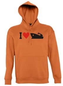 Kapuzen Sweatshirt  I Love Yacht, Kapitän, Skipper kult, orange, Größe L