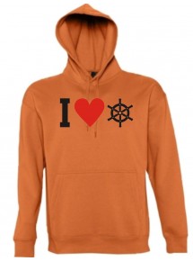 Kapuzen Sweatshirt  I Love Steuerrrad, Kapitän kult, orange, Größe L