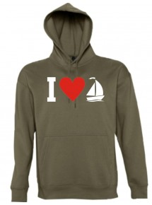 Kapuzen Sweatshirt  I Love Seegelboot, Kapitän kult, army, Größe L