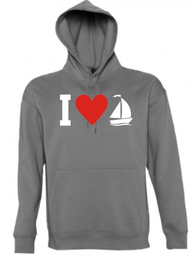 Kapuzen Sweatshirt  I Love Seegelboot, Kapitän kult, grau, Größe L