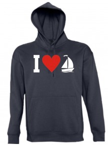 Kapuzen Sweatshirt  I Love Seegelboot, Kapitän kult, navy, Größe L