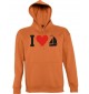 Kapuzen Sweatshirt  I Love Seegelboot, Kapitän kult, orange, Größe L