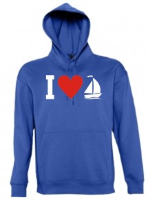 Kapuzen Sweatshirt  I Love Seegelboot, Kapitän kult, royal, Größe L