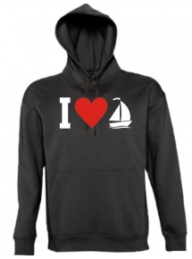 Kapuzen Sweatshirt  I Love Seegelboot, Kapitän kult, schwarz, Größe L