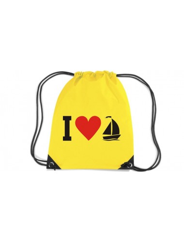 Premium Gymsac I Love Seegelboot, Kapitän, yellow