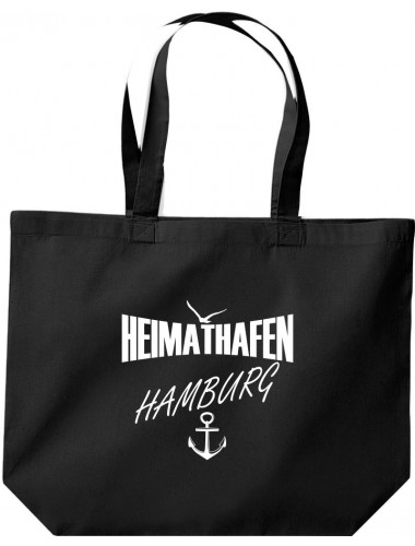 große Einkaufstasche, Shopper Heimathafen Hamburg, Farbe schwarz