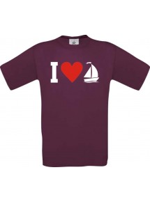 I Love Seegelboot, Kapitän  kult, burgundy, Größe L