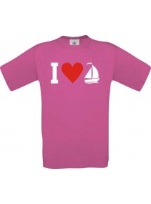 I Love Seegelboot, Kapitän  kult, pink, Größe L