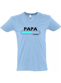 sportlisches Männershirt mit V-Ausschnitt Papa Loading, Farbe hellblau, Größe L