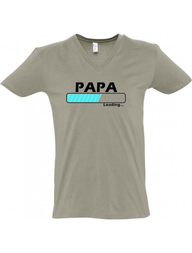 sportlisches Männershirt mit V-Ausschnitt Papa Loading, Farbe khaki, Größe L