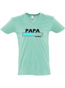 sportlisches Männershirt mit V-Ausschnitt Papa Loading, Farbe mint, Größe L