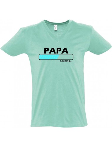 sportlisches Männershirt mit V-Ausschnitt Papa Loading, Farbe mint, Größe L