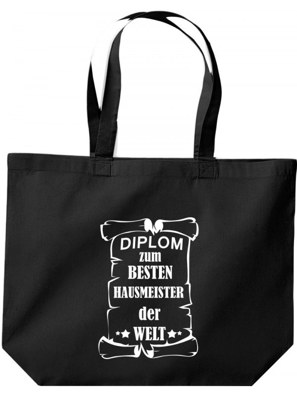 große Einkaufstasche, Diplom zum besten Hausmeister der Welt, Farbe schwarz