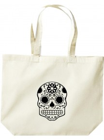JUTE große Einkaufstasche, Skull Totenkopf, Farbe natur