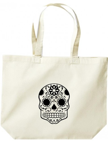 JUTE große Einkaufstasche, Skull Totenkopf, Farbe natur