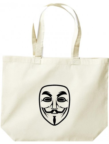 JUTE große Einkaufstasche, Anonymous Maske, Farbe natur