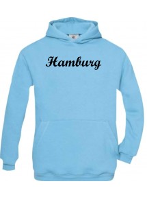 Kinder Kapuzenpullover City Stadt Shirt Hamburg Deine Stadt kult, hellblau, Größe 110/116