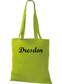 Stoffbeutel City Stadt Shirt Dresden Deine Stadt kult, Baumwolltasche Farbe lime