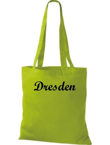 Stoffbeutel City Stadt Shirt Dresden Deine Stadt kult, Baumwolltasche Farbe lime