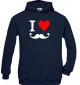 TOP Kinder Kapuzenpullover I Love Mustache Moustache Schnurrbart Bart FUN kult, navy, Größe 110/116
