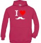 TOP Kinder Kapuzenpullover I Love Mustache Moustache Schnurrbart Bart FUN kult, pink, Größe 110/116