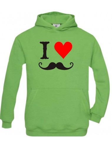 TOP Kinder Kapuzenpullover I Love Mustache Moustache Schnurrbart Bart FUN kult, Größe 98-164