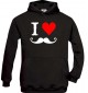 TOP Kinder Kapuzenpullover I Love Mustache Moustache Schnurrbart Bart FUN kult, schwarz, Größe 110/116