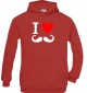 TOP Kinder Kapuzenpullover I Love Mustache Moustache Schnurrbart Bart FUN kult, rot, Größe 110/116