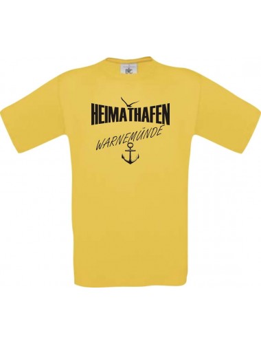 Kinder-Shirt Heimathafen Warnemünde kult, Farbe gelb, Größe 104